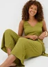 Green Crinkle Belted Culotte Jumpsuit - Size 8 Image 1