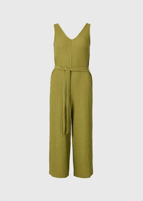 Green Crinkle Belted Culotte Jumpsuit - Size 8 Image 4