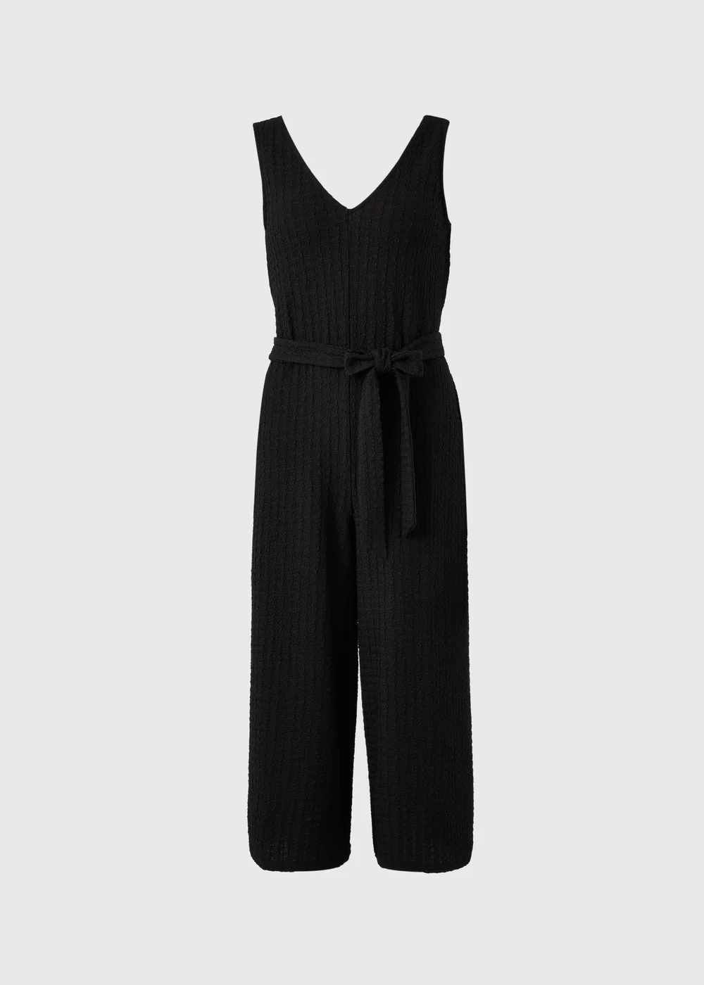 Black Crinkle Belted Culotte Jumpsuit - Size 8 Image 1
