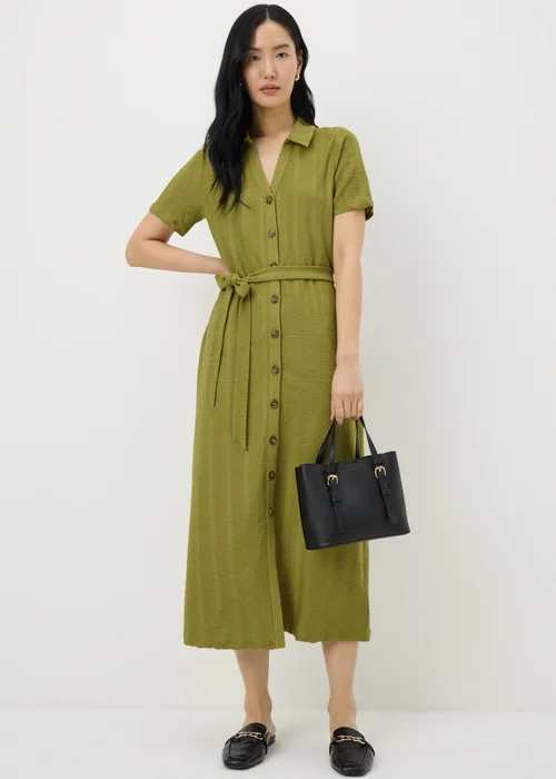 Green Textured Shirt Midi Dress - 8 Image 1