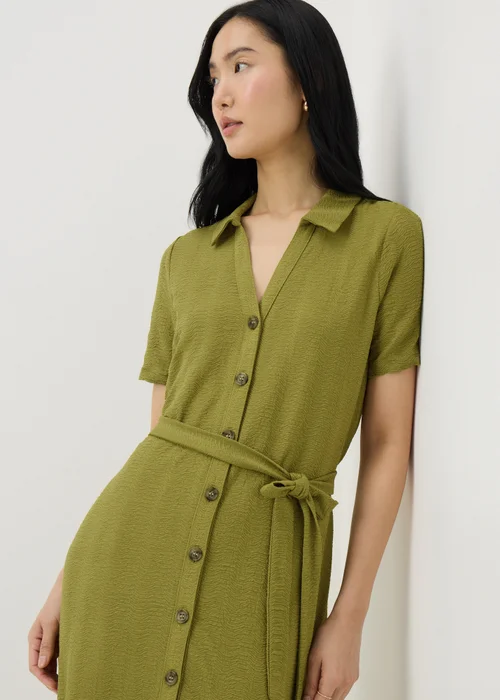 Green Textured Shirt Midi Dress - 8 Image 3