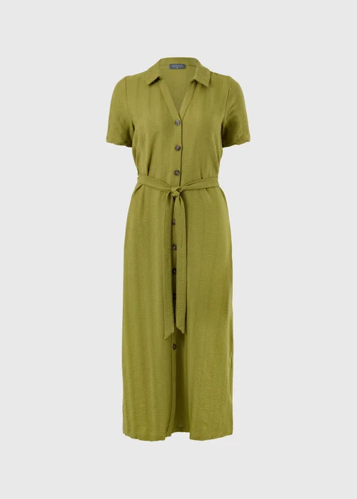 Green Textured Shirt Midi Dress - 8 Image 4