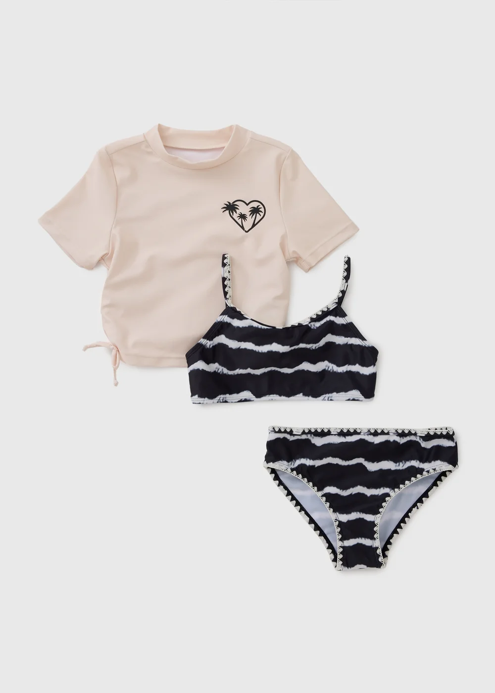 3 Piece Girls Black Bikini & T-Shirt Set (8-15yrs) - Age 6 - 7 Years Image 1