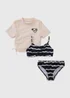 3 Piece Girls Black Bikini & T-Shirt Set (8-15yrs) - Age 6 - 7 Years Image 1