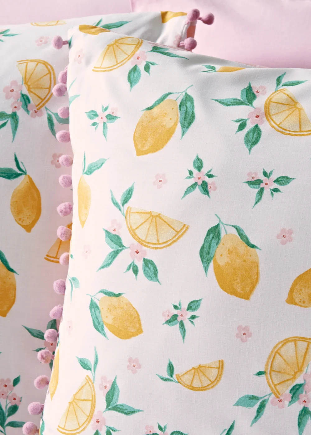 Yellow Lemon Pom Trim Duvet Set - Single Image 2