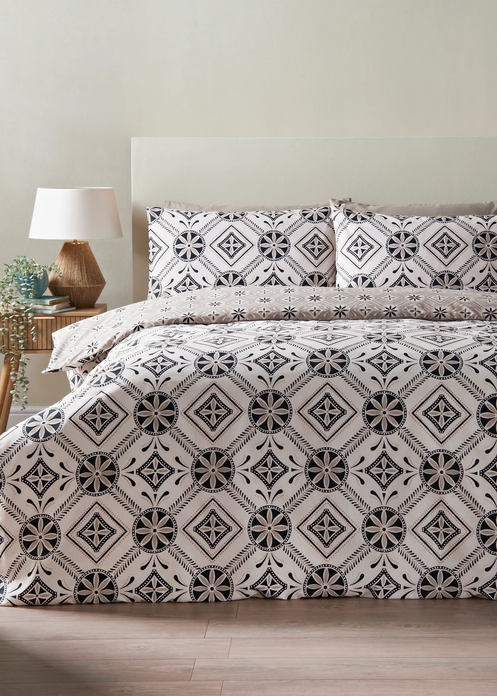 Grey Mono Global Tile Duvet Set - Single Image 1