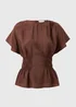 Chocolate Brown Cinched Waist Blouse - Size 8 Image 4