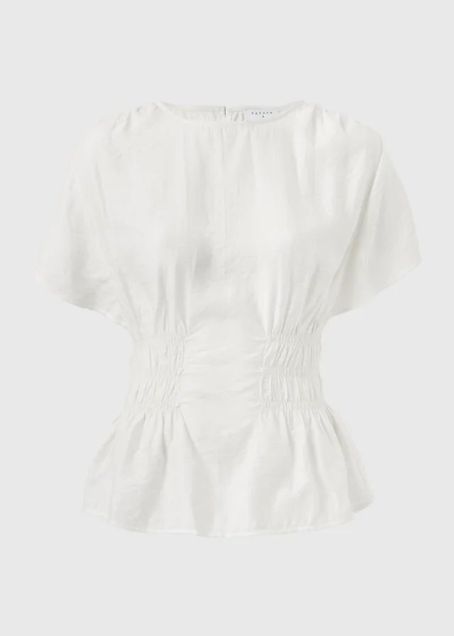 Cream Cinched Waist Blouse