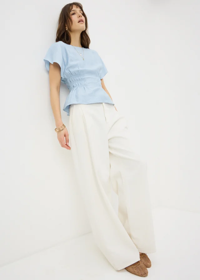 Light Blue Cinched Waist Blouse