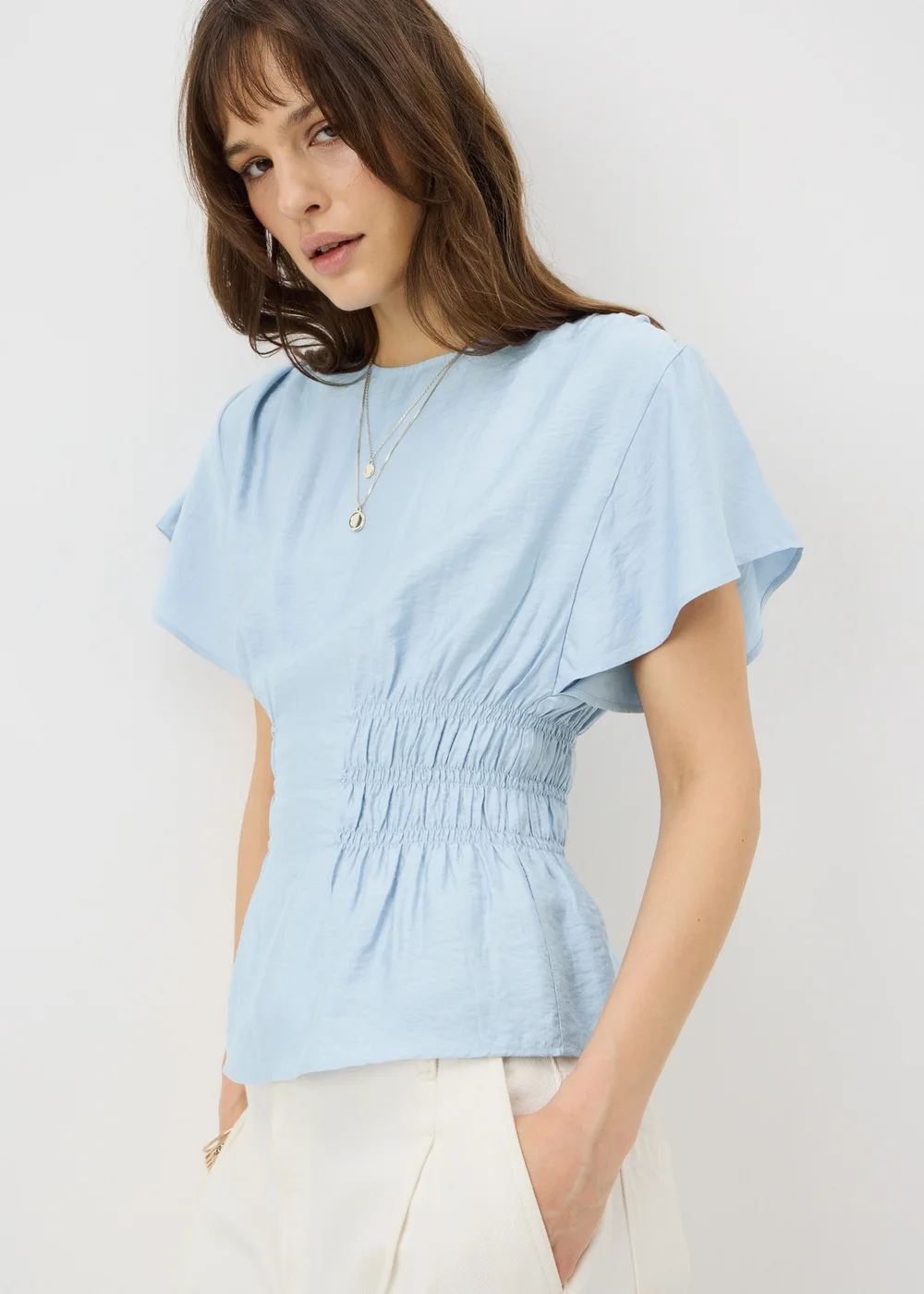 Light Blue Cinched Waist Blouse - Size 8 Image 1