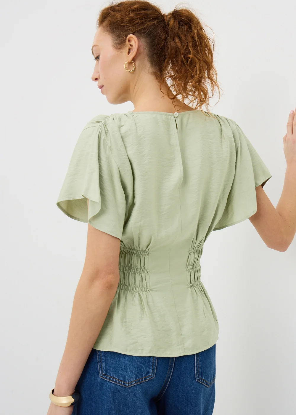 Green Cinched Waist Blouse - Size 8 Image 3