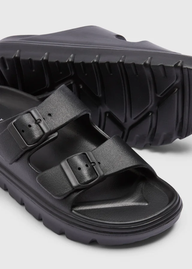 Black Double Buckle Chunky Sandals