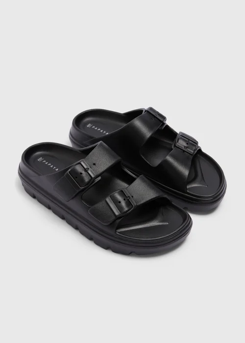 Black Double Buckle Chunky Sandals - Size 3 Image 1