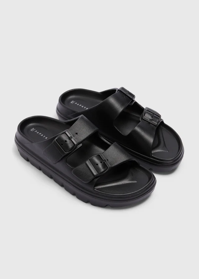 Black Double Buckle Chunky Sandals
