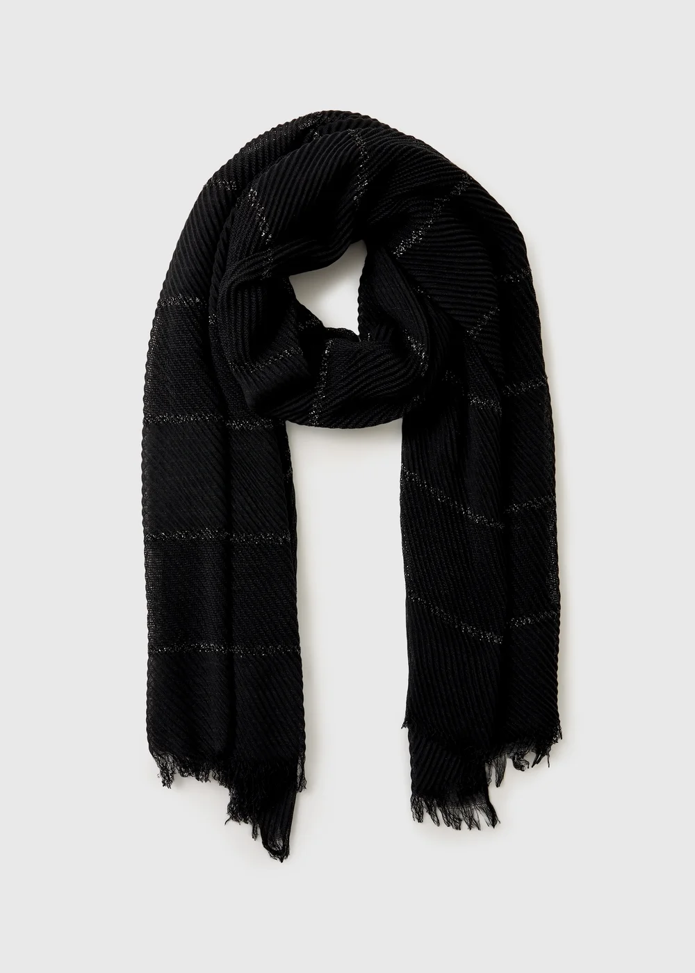 Black Crinkle Detail Scarf - One Size Image 1
