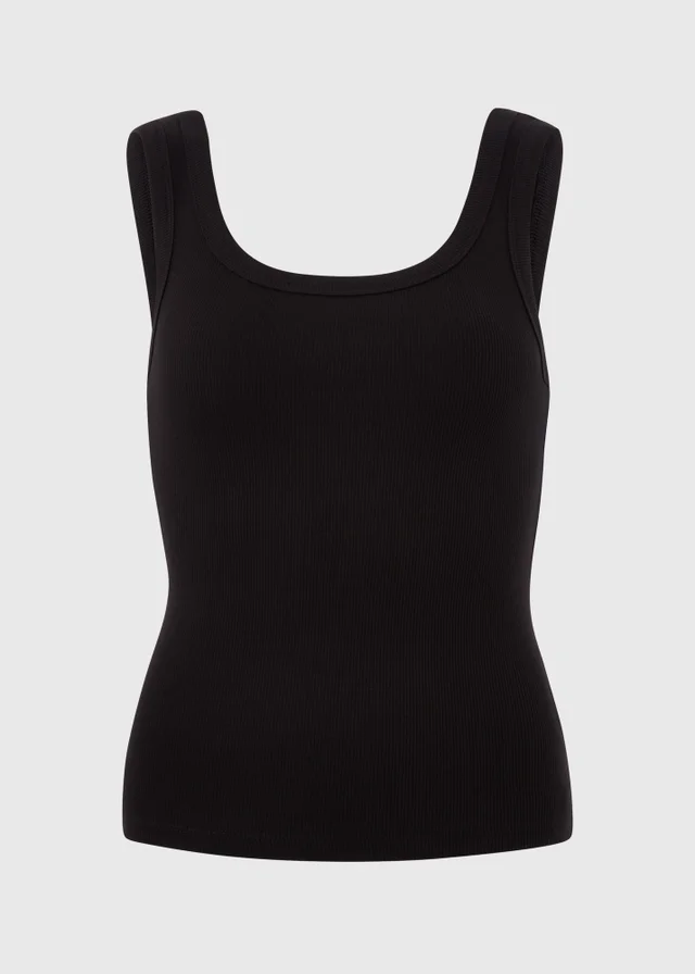 Black Ribbed Scoop Vest Top