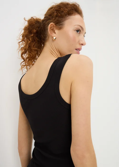 Black Ribbed Scoop Vest Top - Size 8 Image 2