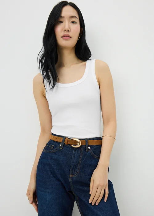 White Ribbed Scoop Vest Top - Size 8 Image 1