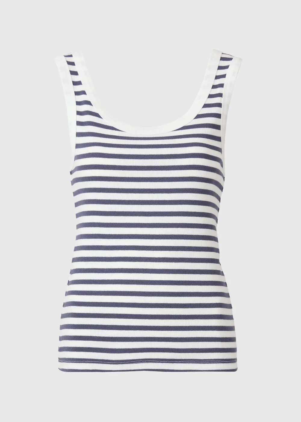 Navy Stripe Ribbed Scoop Vest Top - Size 8 Image 1