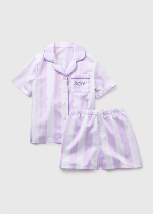 Girls Lilac Stripe Sleep Club Satin Pyjama Set (4-13yrs) - Age 4 Years Image 1