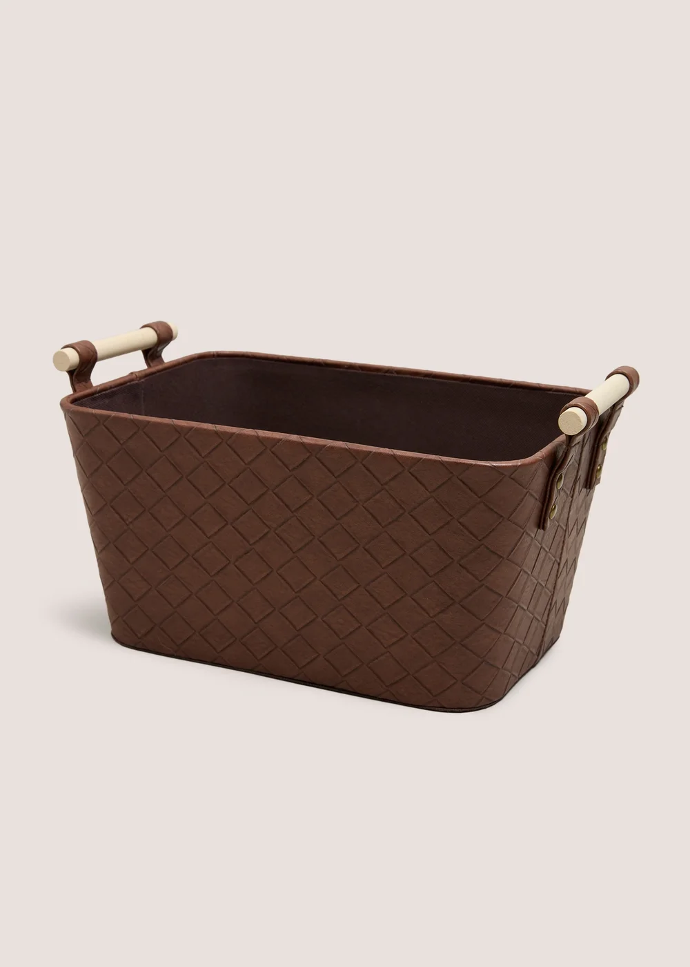 Brown Faux Leather Woven Storage Basket Image 1