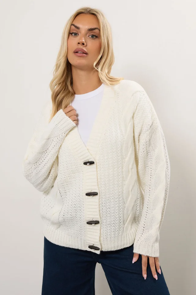 Yours Curve Ivory White Chunky Cable Knit Cardigan