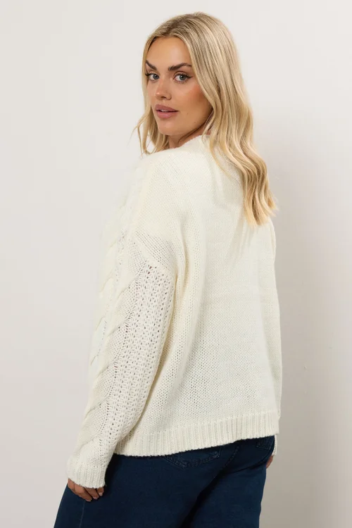 Yours Curve Ivory White Chunky Cable Knit Cardigan - Size 18-20 Image 3