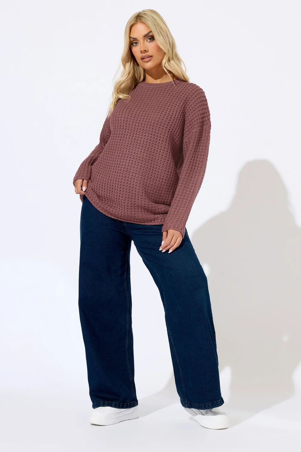 Yours Curve Pink Waffle Knit Jumper - Size 26-28 Clothing Image 2