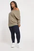 Yours Curve Natural Brown V-Neck Knitted Jumper - Size 26-28 Clothing Image 2