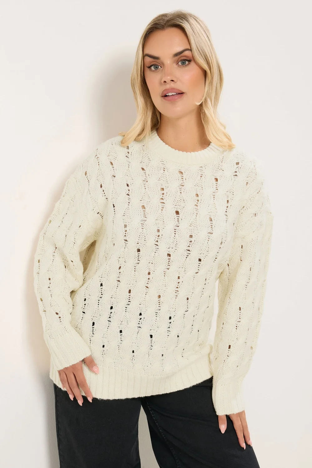 Yours Curve Ivory White Cable Knit Jumper - Size 22-24 Image 1