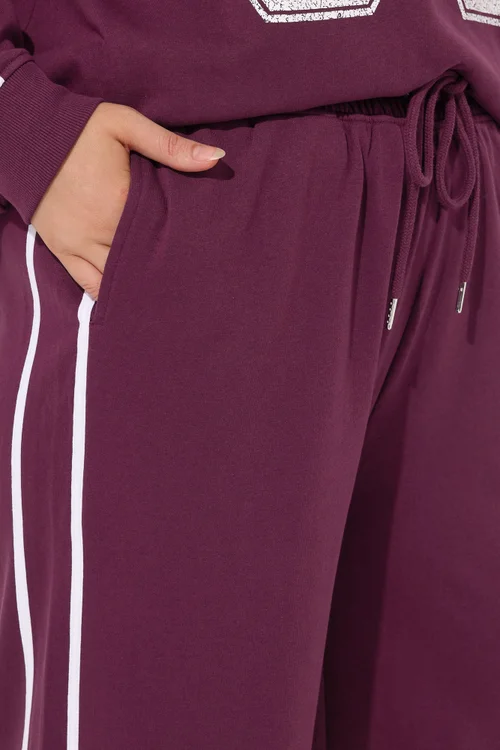 Yours Curve Burgundy Red Side Stripe Wide Leg Joggers - 20 Image 4
