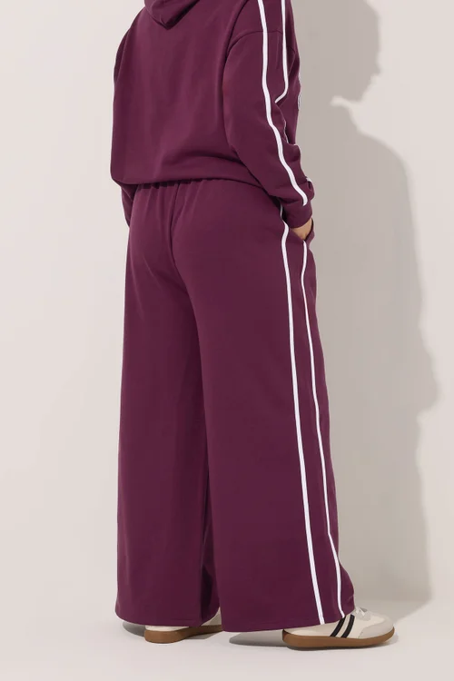 Yours Curve Burgundy Red Side Stripe Wide Leg Joggers - 20 Image 3