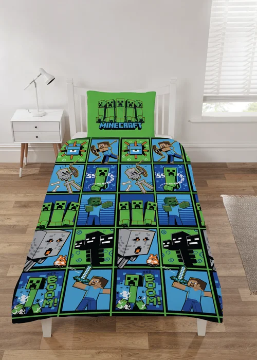 Minecraft Blue & Green Bed Set - Single Image 1