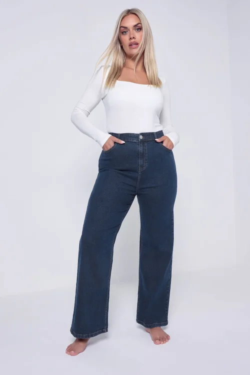 Yours Curve Indigo Blue Wide Leg Jeans - 14 Image 1