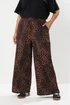 Yours Curve Brown Leopard Print Crinkle Wide Leg Trousers - 22-24 Image 3