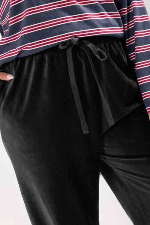 Yours Curve Black Cord Drawstring Wide Leg Trousers - 30-32 Image 4