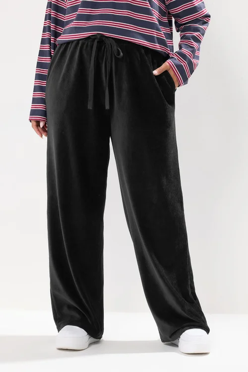 Yours Curve Black Cord Drawstring Wide Leg Trousers - 30-32 Image 2
