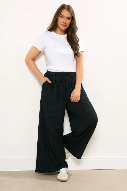 Yours Curve Black Crinkle Wide Leg Trousers - 18 Image 2