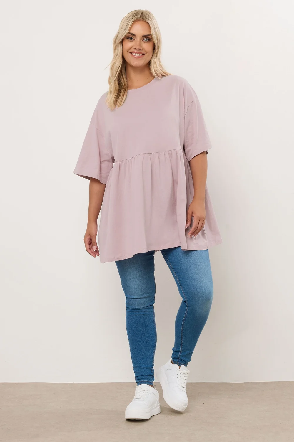 Yours Curve Light Pink Cotton Peplum Top - Size 22-24 Image 2