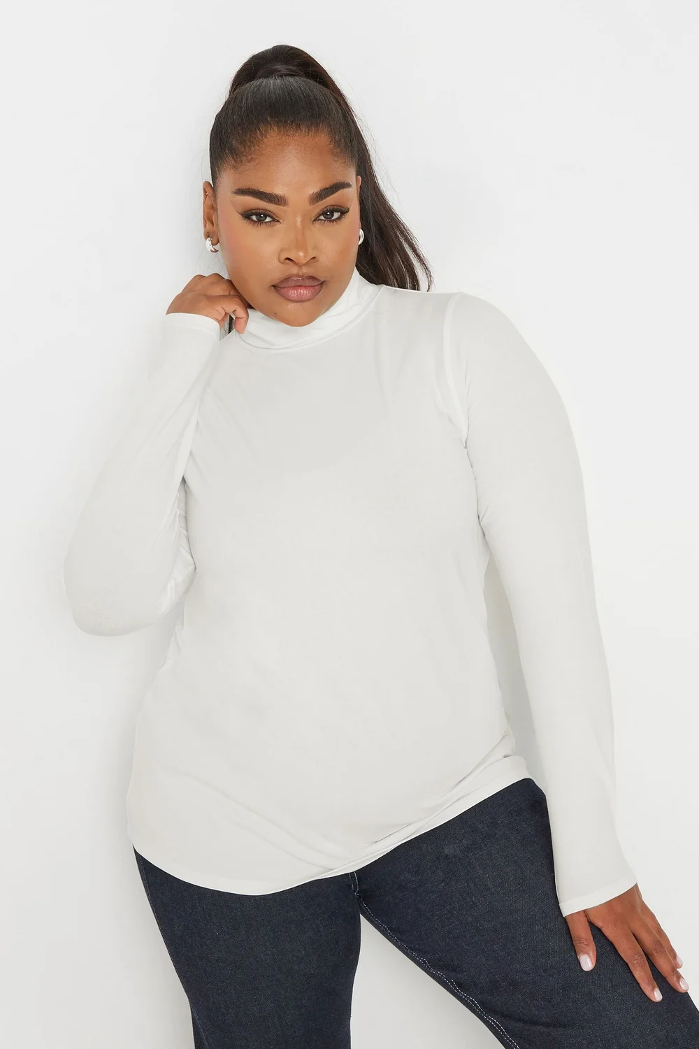 Yours Curve White Long Sleeve Turtle Neck Top - Size 16 Clothing Image 1