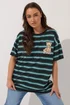 Yours Curve Green Stripe Teddy Print T-Shirt - Size 14 Clothing Image 1