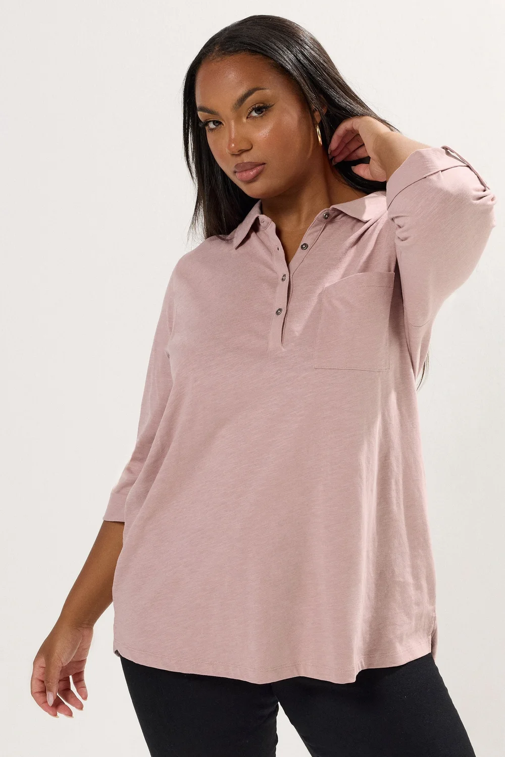 Yours Curve Pink Cotton Placket Shirt - Size 22-24 Image 1