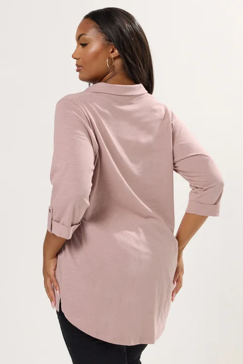 Yours Curve Pink Cotton Placket Shirt - Size 22-24 Image 3