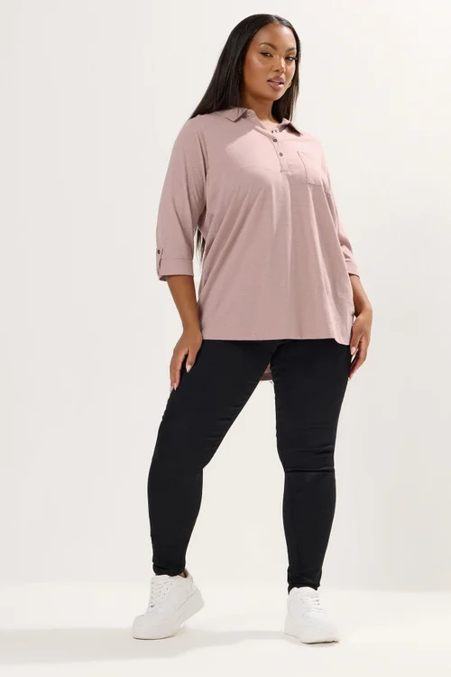 Yours Curve Pink Cotton Placket Shirt - Size 22-24 Image 2