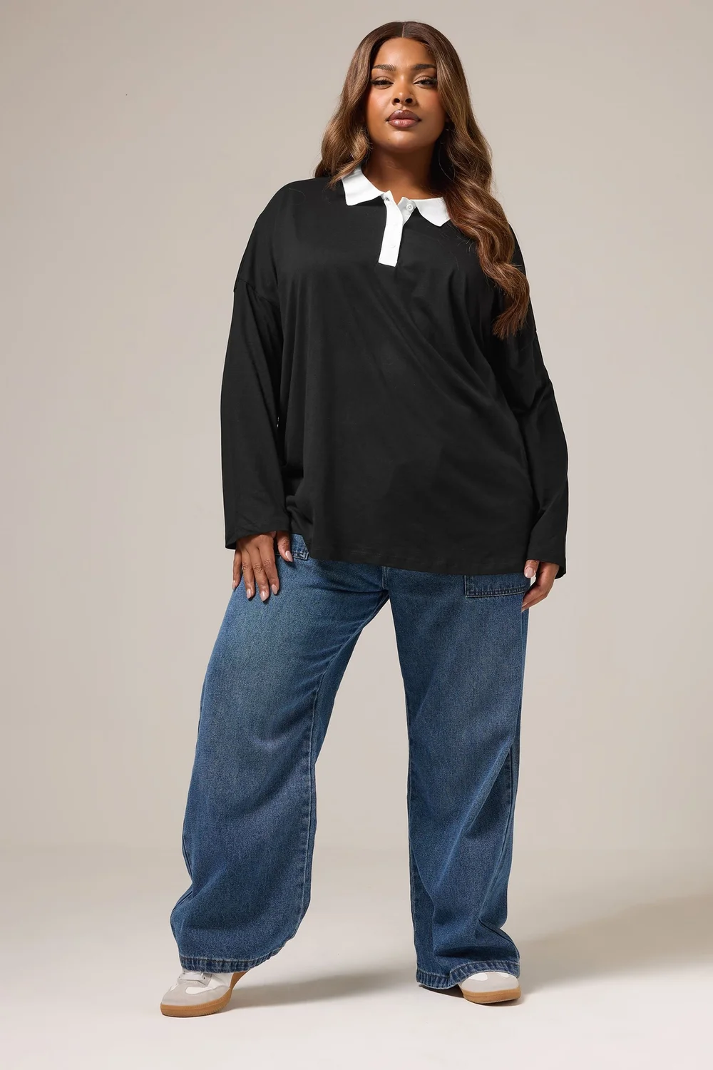 Yours Curve Black Rugby Collar Top - Size 30-32 Clothing Image 2