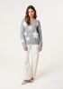 Blue Vanilla Grey V Neck Flower & Pearl Jumper - Medium/Large Image 2
