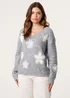 Blue Vanilla Grey V Neck Flower & Pearl Jumper - Medium/Large Image 3