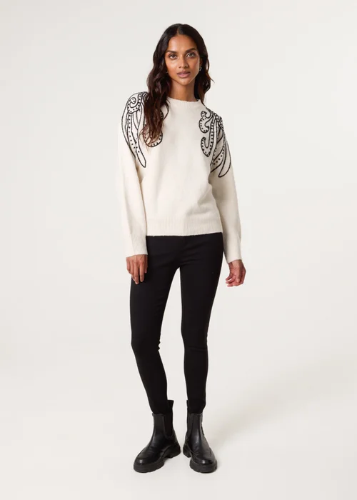 Blue Vanilla Ivory Embroidery Shoulder Detailing Jumper - M/L Image 3