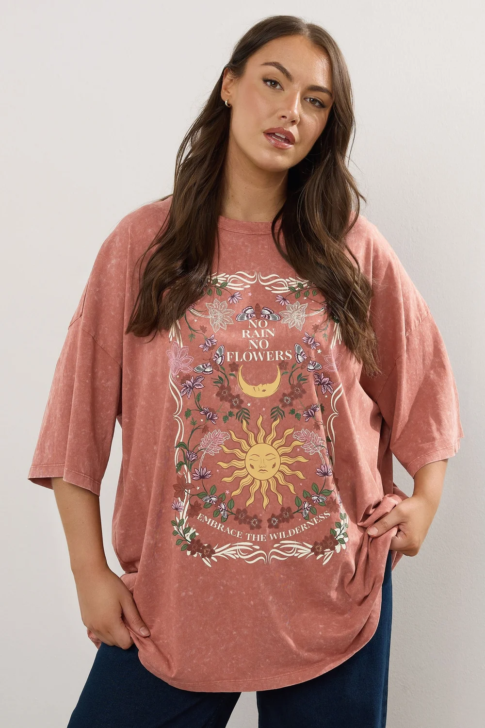 Yours Curve Orange 'No Rain No Flowers' Graphic Boxy T-Shirt - Size 20 Clothing Image 2