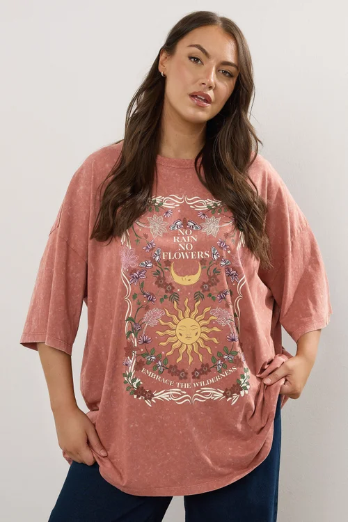 Yours Curve Orange 'No Rain No Flowers' Graphic Boxy T-Shirt - Size 20 Clothing Image 2